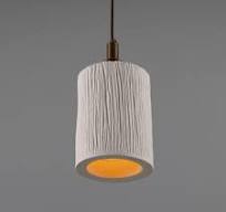Senna Organic Ceramic Cylinder Bathroom Pendant Light 4.75", Matte White  Striped IP44