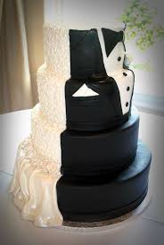 Half Bride Half Groom Wedding Cake In Black And White Black And White Wedding Cake Brides Cake Wedding Shower Cakes