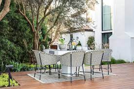 Our commercial outdoor dining tables have been featured at hotels, hoa communities, public swimming pools, and cruise ships all over the world! Black And White Rattan Outdoor Dining Chairs Transitional Deck Patio