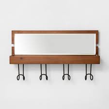 Shop for wall hooks for hanging online at target. Entryway Wood Hook Rail With Shelf And Mirror Brown Threshold Target