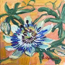 Original Oil Painting Flower Painting Passion Flower Small Canvas 6x6in Impressionist Art Flower Painting Oil Painting Flowers Art
