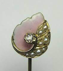 Antique Victorian 14k Enamel Seed Pearl Diamond Petal Stick Pin Dates To The Late Victorian Early Art Nouveau Era Circ Antique Hats Vintage Jewelry Hat Pins