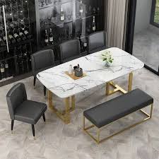 Cosmoliving by cosmopolitan elle dining table faux marble. Modern Elegant Medium Dining Table With Faux Marble Top Metal Legs Single Piece Rectangular Kitchen Table In Gold Dining Table Marble Marble Top Dining Table Dining Table Decor
