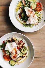 Turkish Poached Eggs With Sweet Potatoes And Halloumi Cilbir Recipe Healthy Breakfast Recipes Breakfast Dishes Healthy Breakfast