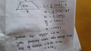 Untuk mencari keliling trapesium, cari dulu sisi miringnya menggunakan phytagoras. Rumus Luas Trapesium Brainly