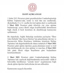 26 nisan 2021, pazartesi 20:55 son dakika haberine göre; Meb Den Yuz Yuze Egitim Ile Ilgili Son Dakika Aciklamasi