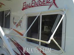 How to make a simple canvas awning pretty prudent. Wacky Pup How To Make Easy Diy Pvc Awnings For Your Camper Fully Adjustable Removable