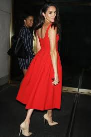Meghan Markle Lady In Red Elegant Cocktail Dress Tea Length Etsy In 2021 Simple Red Dress Classy Dress Meghan Markle Style