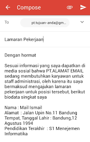 Berbeda dengan dahulu, dulu orang yang tengah mencari pekerjaan akan mengirim surat lamaran kerja dengan memanfaatkan pos atau mendatangi perusahaan secara langsung. Contoh Surat Lamaran Kerja Via Email Terbaru 2018