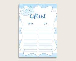 Whale Baby Shower Gift List Blue White Gift List Printable Boy Baby Shower Gift Checklist Baby Shower Gifts For Boys Baby Shower Gift List Whales Baby Shower