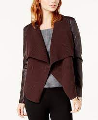 Bar Iii Drape Front Faux Leather Jacket Created For Macy S Blazer Jackets For Women Faux Leather Jackets Bar Iii