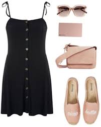 Coachella Outfit Idea Black Button Front Spaghetti Strap Dress Rose Gold Accessories Including Sunglasses A Su Casual Dress Outfits Fashion Coachella Outfit