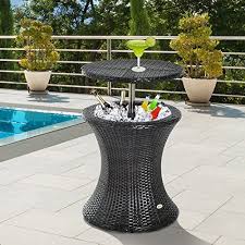 Outsunny Rattan Ice Bucket Cooler Table Beer Outdoor Patio Party Activity Bar Brown Bucket Cooler Cool Tables Patio Party