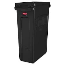 Rubbermaid Commercial Products Slim Jim 23 Gal Black Rectangular Trash Can Rcp354060bk The Home De In 2020 Rubbermaid Commercial Products Trash Can Trash Containers