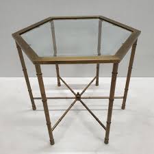 For Sale Hexagonal Brass Glass Faux Bamboo Side Table By Mastercraft In 2020 Side Table Faux Bamboo Table