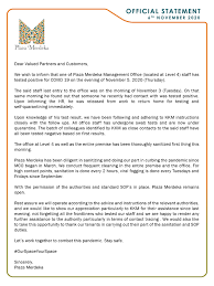 Plaza Merdeka Dear Valued Partners And Customers We Wish To Inform That One Of Plaza Merdeka Management Office Located At Level 4 Staff Has Tested Positive For Covid 19 On The