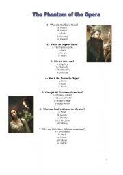 You can use this swimming information to make your own swimming trivia questions. The Phantom Of The Opera Worksheets