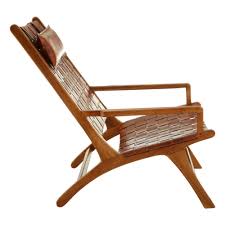 Italian pair of lather chairs. Teak Wood Lounge Chair With Leather Seat