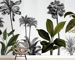 Bohemian Jungle Peel And Stick Wallpaper Tropical Palm Banana Etsy Jungle Wall Mural Wall Murals Mural