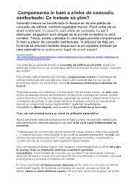 Concediul de odihnă anual şi alte concedii ale salariaţilor. Compensarea In Bani A Zilelor De Concediu Neefectuate