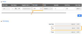 So we create an account line that is affecting our sales tax paid account, has a description of sales tax and has a quantity of 1 and a price of $19.83. How To Add The Tax Code In Purchase Orders Purchase Order Software