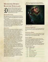 Monster Mimic Ranger Subclass First Draft First Class Homebrew C C Welcomed Unearthedarcana Dnd Classes Dungeons And Dragons Classes Home Brewing