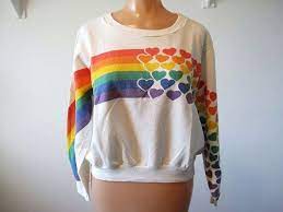 Vintage 80s Sweatshirt Rainbow Hearts By B J Frog 80s Sweatshirt 1980s Fashion 80s Fashion