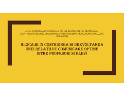Pentru reducerea influentei barierelor in comunicarea scrisa, si chiar inlaturarea acestora, materialul informativ trebuie elaborat in functie de receptor. Blocaje In Costruirea Si Dezvoltarea Unei Relatii De Comunicare Optime Intre Profesori Si Elevi
