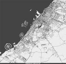 The dubai municipality is every now and then referred to as dubai city to distinguish it from the emirate dubai itself. Scalablemaps Vector Map Of Dubai Black White No Labels Theme