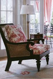 Red Toile Cushions On Wood And Cane Chair Classic Combo Natural Cane Black Frame Toile Fabric Furniture Colonial Furniture Red Home Decor