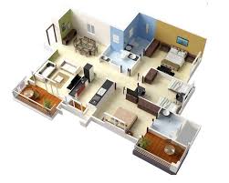 20 Designs Ideas For 3d Apartment Or One Storey Three Bedroom Floor Plans Home Design Lover House Layout Plans House Layouts House Floor Plans