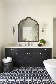 Black And White Moroccan Wall Tiles Black And White Moroccan Mosaic Floor Tiles Lead To A Stunning Black Washstand Complemented Bathroom Design Inspiration White Bathroom Designs Bathroom Design