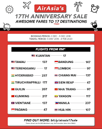 Check out airasia.com and get only the best deals today! Pemburu Tiket Murah On Twitter Ini Senarai Harga Promosi Sempena Ulangtahun Airasia Yang Ke 17 Tahun Lepas Harga Tiket Penerbangan Bermula Serendah Rm17 Bermakna Promosi Airasia Malam Ini Akan Bertemakan 18 Sempena Ulangtahun