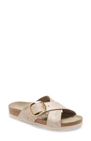 Birkenstock Arizona Big Buckle Rose Gold Birkenstock Siena Big Buckle Slide Sandal Available At Nordstrom In 2020 Gold Leather Womens Sandals Birkenstock