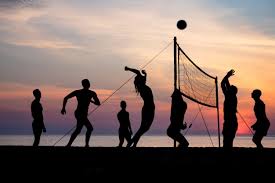Each team works in unison to prevent the opposing team from grounding the ball on their side of the court. Siatkowka Plazowa Zdjecie Premium