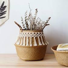 Nordic Minimalist Seagrass Basket With Macrame Fiber Artist Etsy Basket Decoration Basket And Crate Seagrass Basket