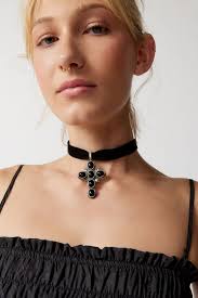 Scarlet Cross Velvet Choker Necklace