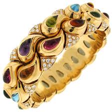 Colorful Chopard Diamond Gems And Yellow Gold Bangle Yellow Gold Bangle Gold Bangles Jewelry Rings Diamond
