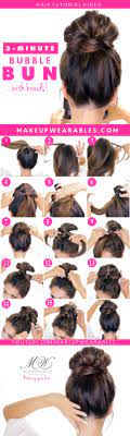 Which is the best hairstyle for long hair? 3 Minute Bubble Messy Bun With Braids Easy Lazy Hairstyles Hair Styles Long Hair Styles Hair Tutorial