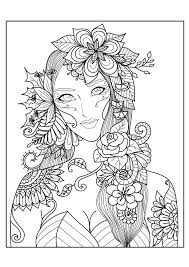 Roses and hearts coloring pages. Woman Flowers Anti Stress Adult Coloring Pages