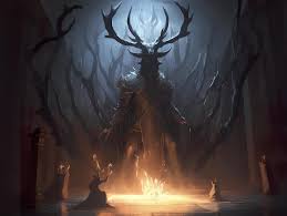 DnD art shrouded monster wreathed in lightening with antlers standing in  darkened corner of a medieval throne room, dark, generat ai 23042505 Stock  Photo at Vecteezy