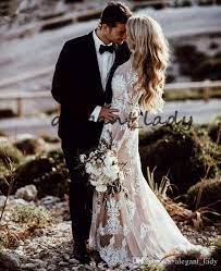 Vintage Champagne Bohemian Lace Wedding Dresses With Long Sleeve 2019 Jewel Full Back Mermaid Country Holiday Summer Bridal Gown From Alegant Lady 150 86 Dh Lace Wedding Dress Vintage Wedding Dresses Lace