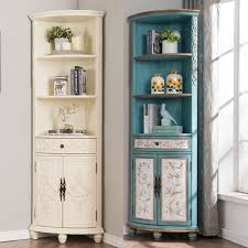 This bookcase has a corner design with six shelves, offering space for books, display pieces, and more. Corner Cabinet American Style Hand Painted Flower Tripod Living Room Bedroom Corner Fan Shaped Floor To Ceiling 1 Meter 8 High Wine Storage Cabinet