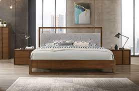 Amazon Com Limari Home Gaspare Collection Modern Bedroom Fabric Upholstered Walnut Veneer Finished Bed Q Furniture Bedroom Furniture Stores Bedroom Furniture