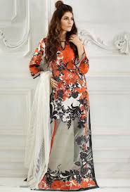 Black And Orange Dress Pakistani Jacquard Orange And Black Lawn Suit With Net Dupatta By Sana Safinaz Lawn 2017 Pakistani Dresses Online Muslim Women Fashion Pakistani Dress Design