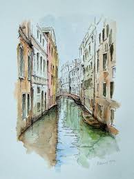 Venice Scene Pen Ink Wash Venice Painting Watercolor Architecture Architecture Painting
