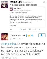 La banda se separó en 2016 y desde entonces dejaron sus redes. Chano No Sabia De La Separacion De Tan Bionica