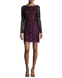 Aidan Mattox Long Sleeve Sequined Beaded Sheath Cocktail Dress Purple Long Sleeve Dress Long Sleeve Sheath Dress Beaded Dress Long