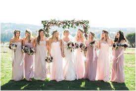 Mix Matched Bridesmaids In A Soft Pink Pastel Color Palette Long Strapless Bride Davids Bridal Bridesmaid Dresses Barn Wedding Dress Pink Bridesmaid Dresses