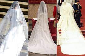 Timeless and elegant, yet relaxed. How Meghan Markle Kate Middleton And Princess Diana S Wedding Gown Trains Stack Up People Com